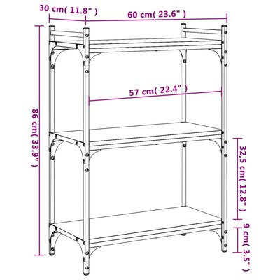 vidaXL Knjižna omara 3-nadstropna siva sonoma 60x30x86 cm inž. les