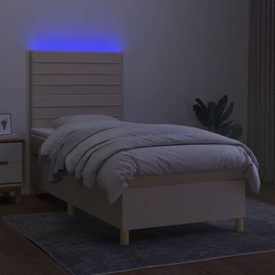 vidaXL Box spring postelja z vzmetnico LED krem 90x200 cm blago