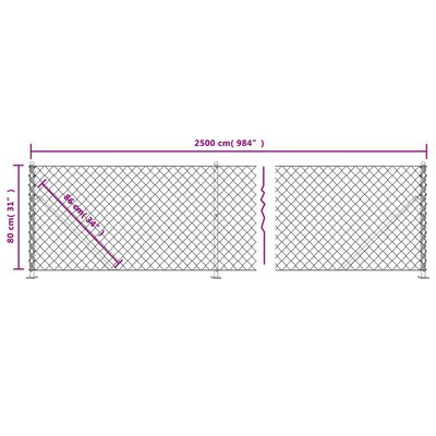 vidaXL Mrežna ograja s prirobnico srebrna 0,8x25 m