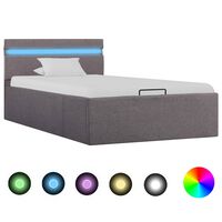 vidaXL Dvižni posteljni okvir LED taupe blago 90x200 cm