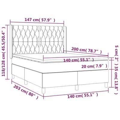 vidaXL Box spring postelja z vzmetnico LED črna 140x200 cm blago