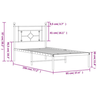 vidaXL Kovinski posteljni okvir z vzglavjem črn 90x190 cm