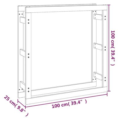  vidaXL Stojalo za drva črno 100x25x100 cm trdna borovina