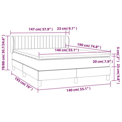 vidaXL Box spring posteljni z vzmetnico črn 140x190 cm žamet