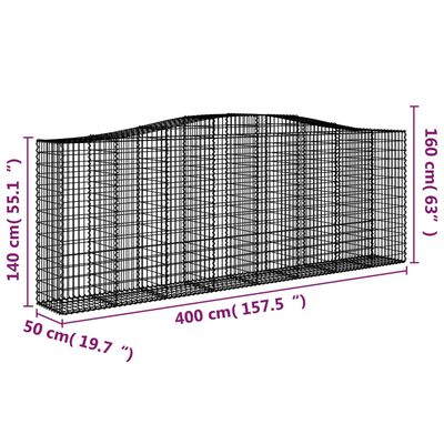 vidaXL Obokane gabion košare 2 kosi 400x50x140/160 cm pocinkano železo