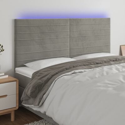 vidaXL LED posteljno vzglavje svetlo sivo 160x5x118/128 cm žamet