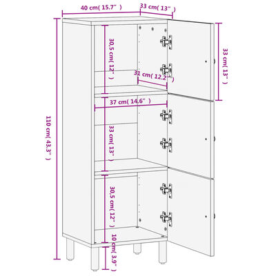 vidaXL Visoka omarica črna 40x33x110 cm trden mangov les