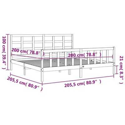 vidaXL Posteljni okvir z vzglavjem medeno rjav 200x200 cm trden les