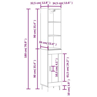 vidaXL Visoka omara siva sonoma 34,5x34x180 cm inženirski les