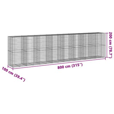 vidaXL Gabionska košara s pokrovom 800x100x200 cm pocinkano železo