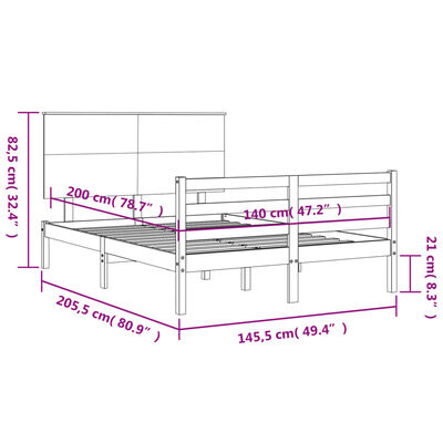 vidaXL Posteljni okvir z vzglavjem bel 140x200 cm trden les