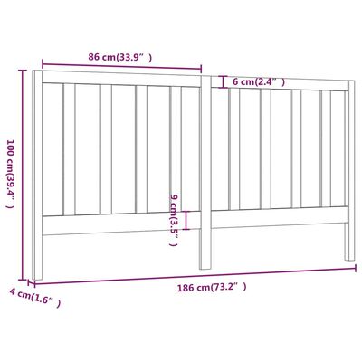 vidaXL Posteljno vzglavje sivo 186x4x100 cm trdna borovina