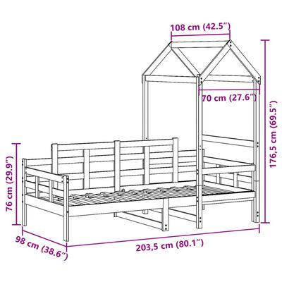 vidaXL Dnevna postelja s streho 90x200 cm trdna borovina