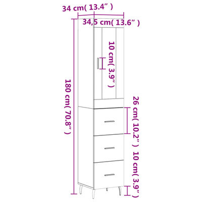 vidaXL Visoka omara bela 34,5x34x180 cm inženirski les