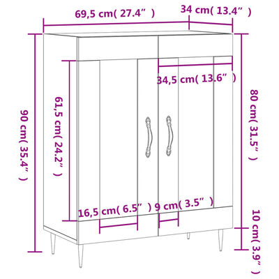 vidaXL Komoda rjavi hrast 69,5x34x90 cm inženirski les