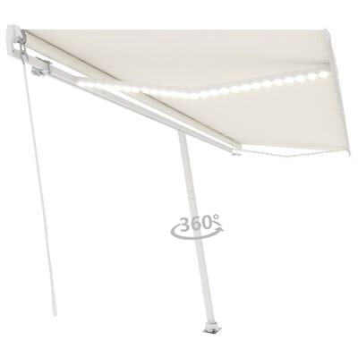 vidaXL Ročno zložljiva tenda z LED lučmi 500x300 cm krem