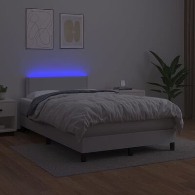 vidaXL Box spring postelja z vzmetnico LED bela 120x200cm umetno usnje