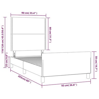 vidaXL Posteljni okvir z vzglavjem siv 90x200 cm umetno usnje