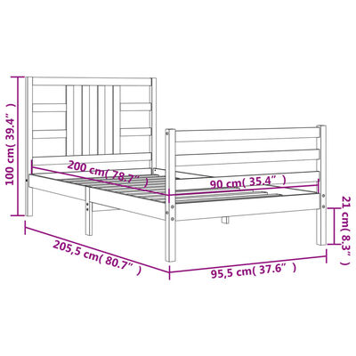 vidaXL Posteljni okvir z vzglavjem bel 90x200 cm trden les