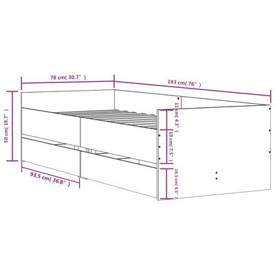 vidaXL Posteljni okvir s predali betonsko siv 75x190 cm