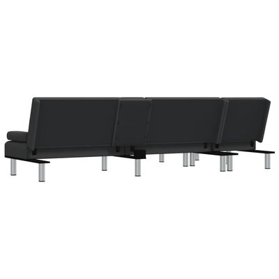 vidaXL Raztegljiv kavč L oblike črn 255x140x70 cm umetno usnje