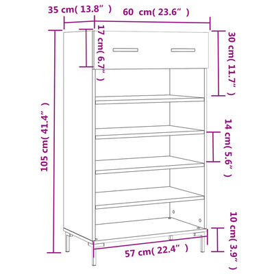 vidaXL Omarica za čevlje črna 60x35x105 cm inženirski les