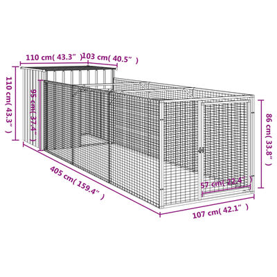 vidaXL Pasja uta z izhodom antracitna 110x405x110 cm pocinkano jeklo