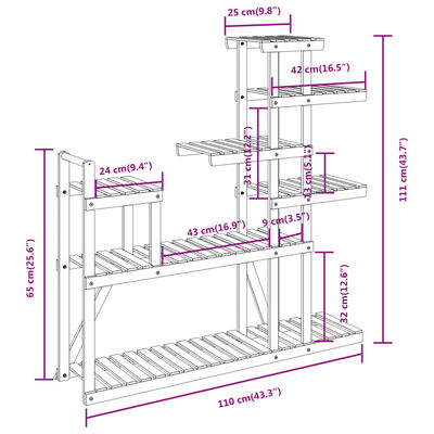 vidaXL Stojalo za rastline 110x25x111 cm trden les jelke