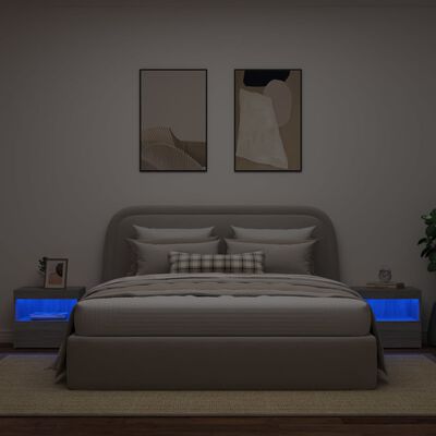 vidaXL Nočna omarica z LED lučkami 2 kosa siva sonoma 50x40x45 cm