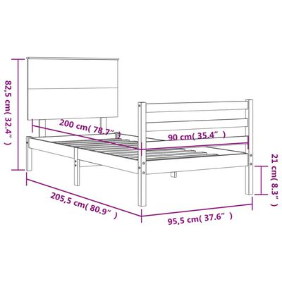 vidaXL Posteljni okvir z vzglavjem bel 90x200 cm trden les