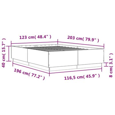 vidaXL Posteljni okvir z LED lučkami betonsko siv 120x200 cm inž. les