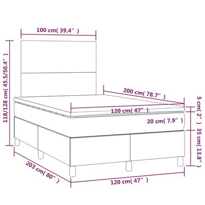 vidaXL Box spring postelja z vzmetnico siv 120x200 cm umetno usnje