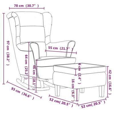 vidaXL Gugalni stol z lesenimi nogami in stolčkom moder žamet