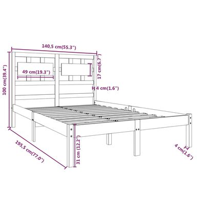 vidaXL Posteljni okvir bel iz trdnega lesa 135x190 cm