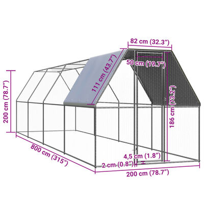 vidaXL Kokošnjak 2x8x2 m pocinkano jeklo