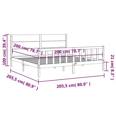 vidaXL Posteljni okvir z vzglavjem črn 200x200 cm trden les