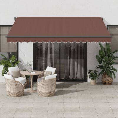 vidaXL Ročno zložljiva tenda LED rjava 400x350 cm