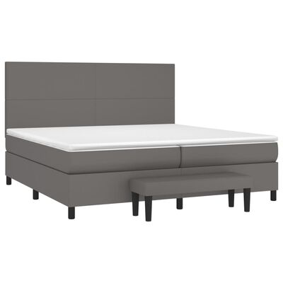 vidaXL Box spring postelja z vzmetnico siva 200x200 cm umetno usnje