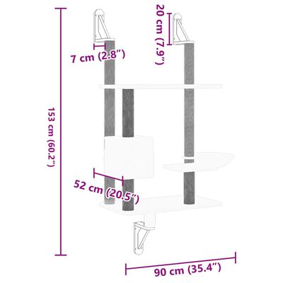 vidaXL Stensko mačje drevo s praskalnikom svetlo sivo 153 cm