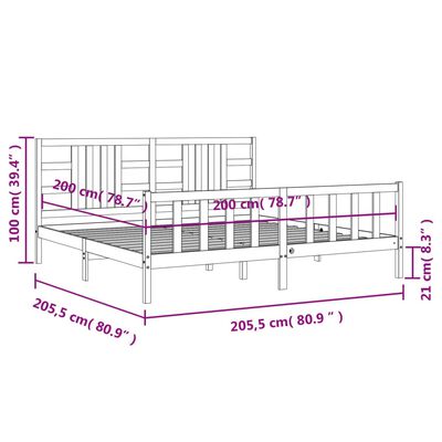 vidaXL Posteljni okvir z vzglavjem bel 200x200 cm trden les