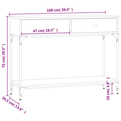 vidaXL Konzolna mizica dimljen hrast 100x34,5x75 cm inženirski les