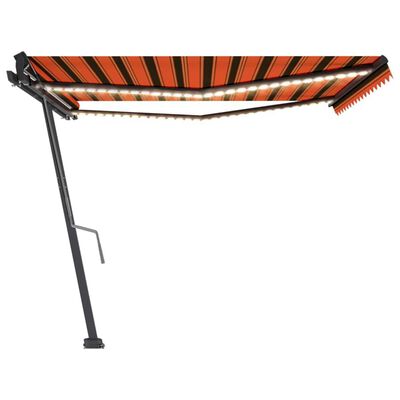 vidaXL Ročno zložljiva tenda z LED lučmi 450x350 cm oranžna in rjava