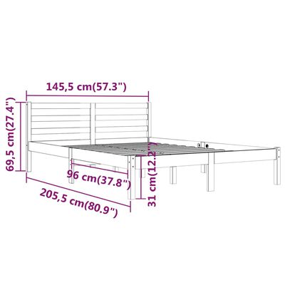 vidaXL Posteljni okvir iz trdne borovine 140x200 cm