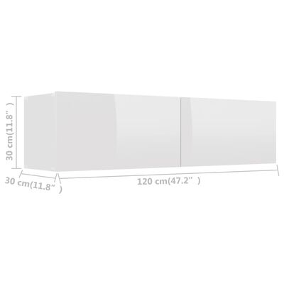 vidaXL TV omarica visok sijaj bela 120x30x30 cm inženirski les