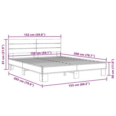 vidaXL Posteljni okvir dimljeni hrast 150x200 cm inž. les in kovina