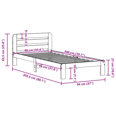 vidaXL Posteljni okvir brez vzmetnice bel 90x200 cm trdna borovina