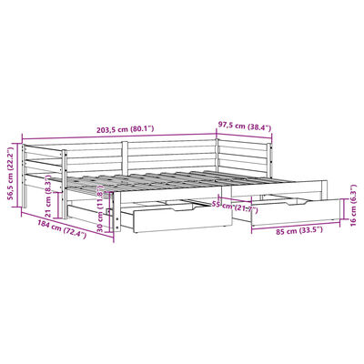 vidaXL Izvlečna dnevna postelja s predali rjava 90x200cm borovina