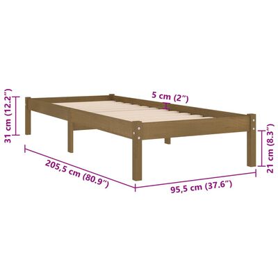 vidaXL Posteljni okvir medeno rjav iz trdne borovine 90x200 cm