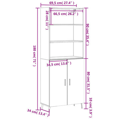 vidaXL Visoka komoda dimljen hrast 69,5x34x180 cm inženirski les