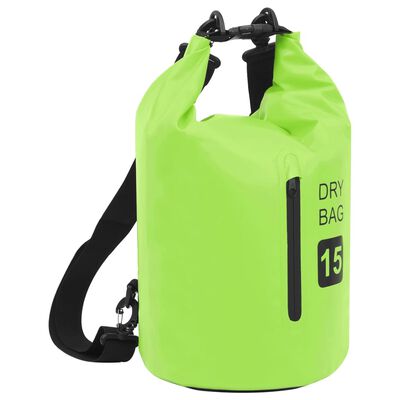 vidaXL Torba Dry Bag z zadrgo zelena 15 L PVC